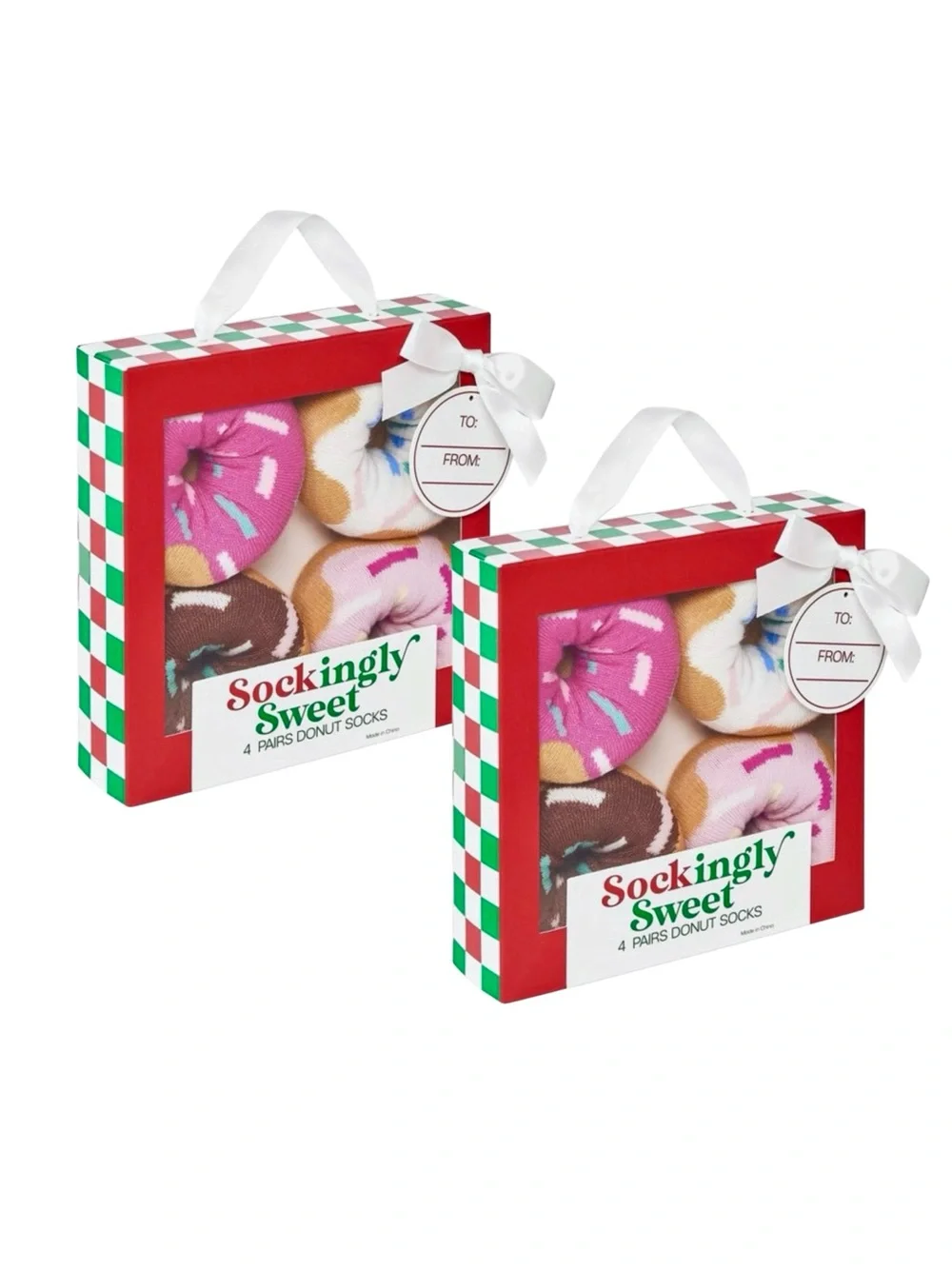 Sockingly Sweet Donut Sprinkles Crew Socks Two 4-Pack Gift Set Boxes NWT